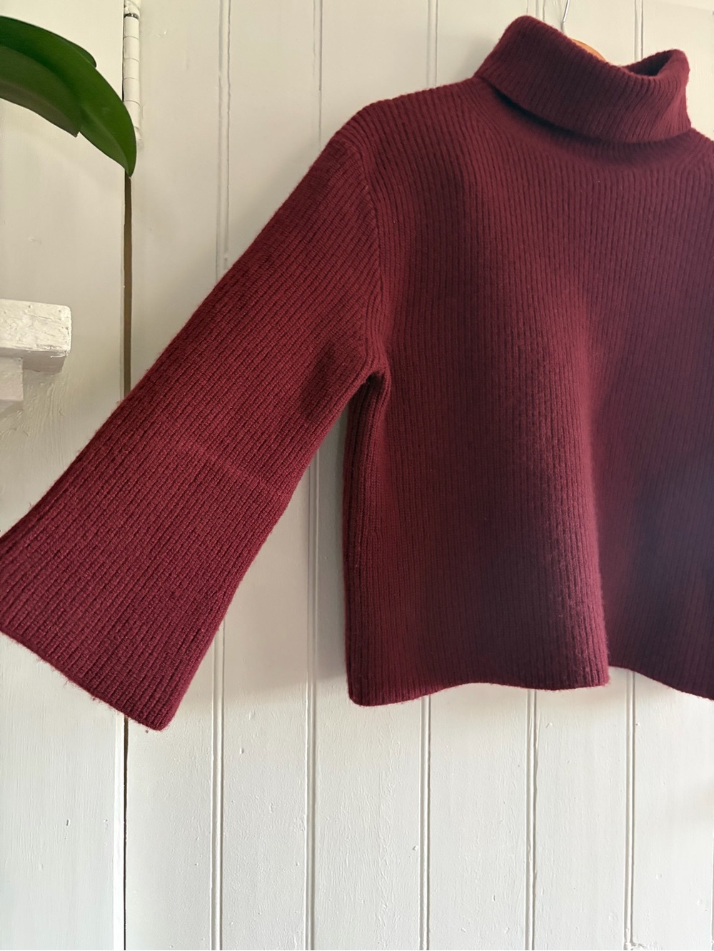 J. Crew Wool and Cashmere Ribbed Turtleneck Sweater - Burgundy